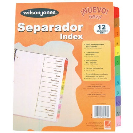 Separador Wilson Jones P1348 12 Divisiones - Organizador de Documentos