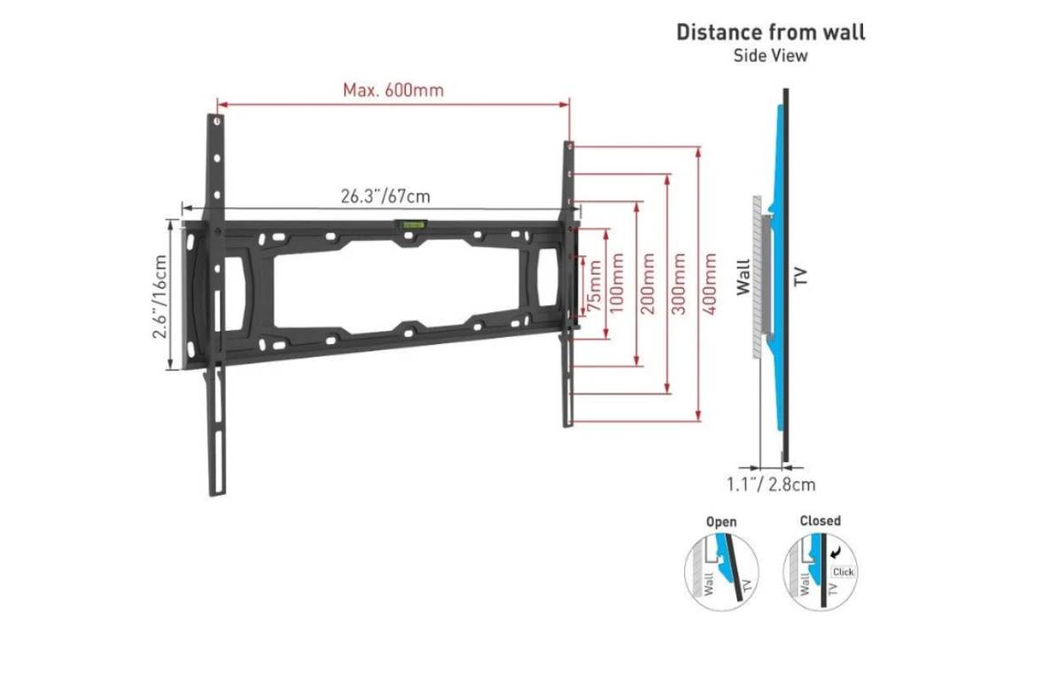 Soporte de Pared Barkan E400+ para TV 32 a 90 Pulgadas - Hasta 60kg, Negro