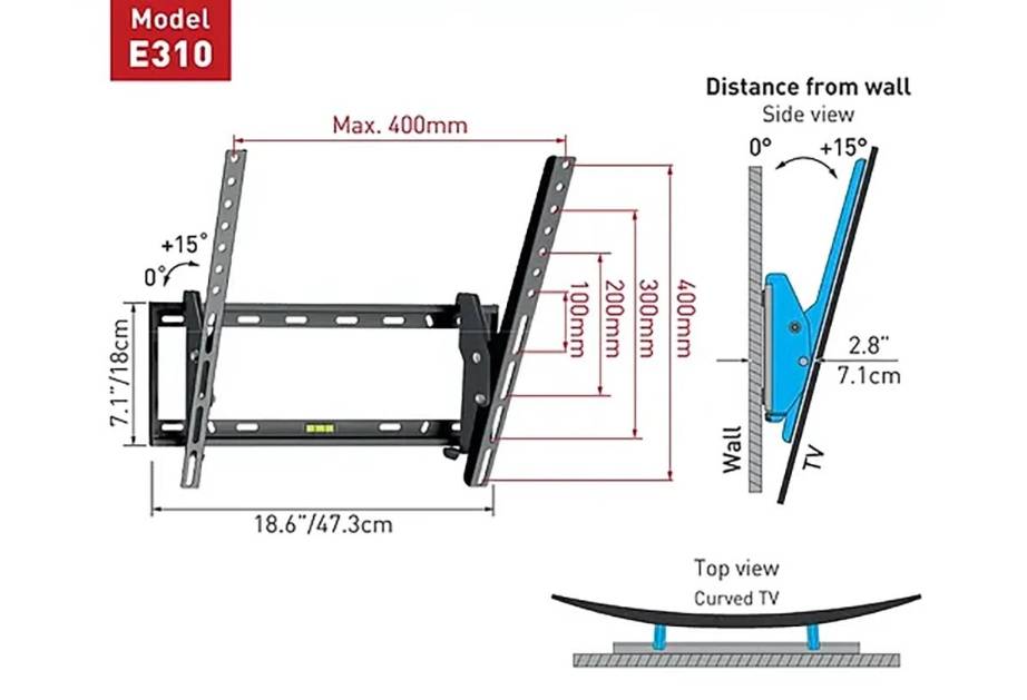 Soporte de Pared Barkan E310+ para TV 19-65 Pulgadas - Inclinable, hasta 50Kg Imagen principal del producto