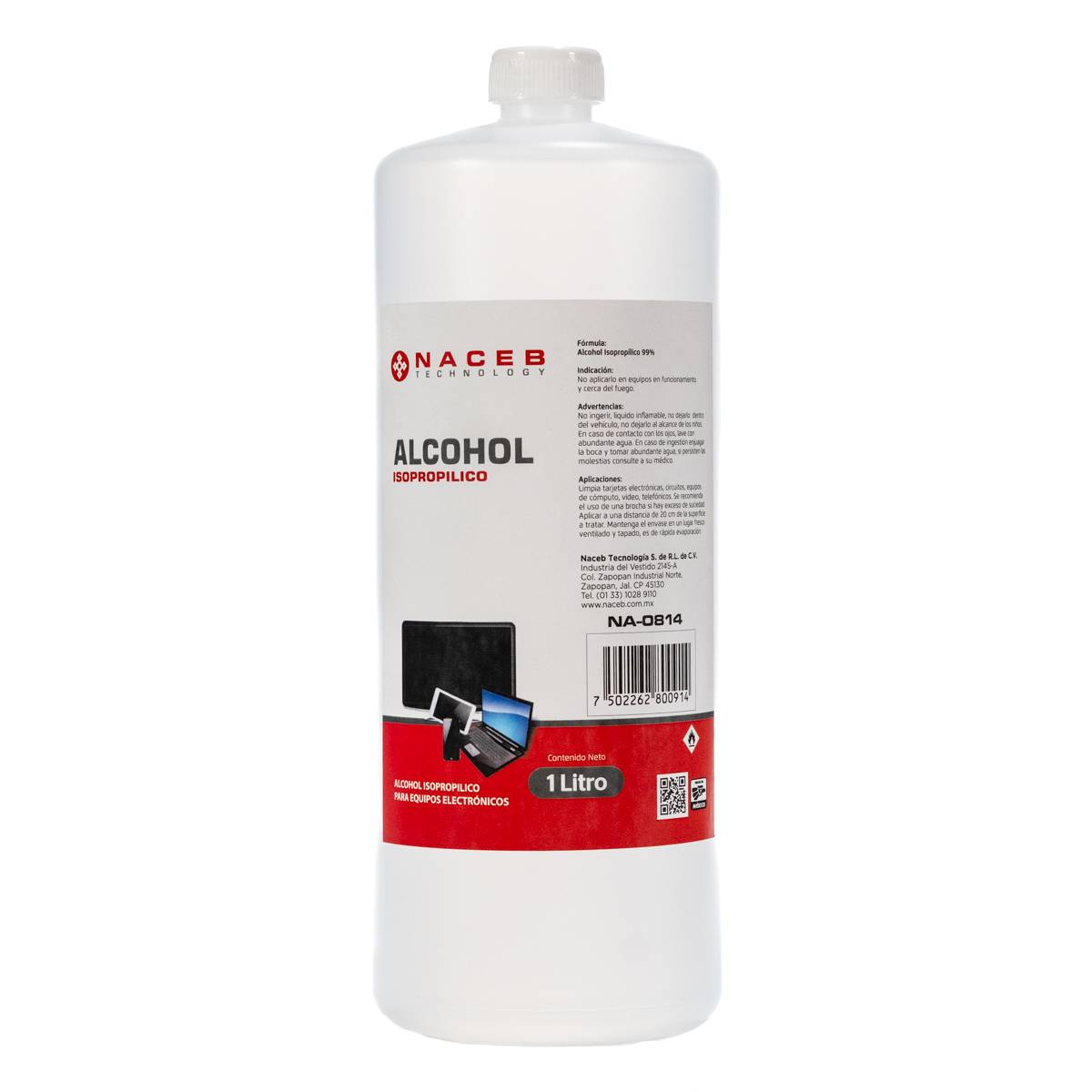 Alcohol isopropílico Naceb Technology NA-0814 - 1 Litro, Limpieza electrónica
