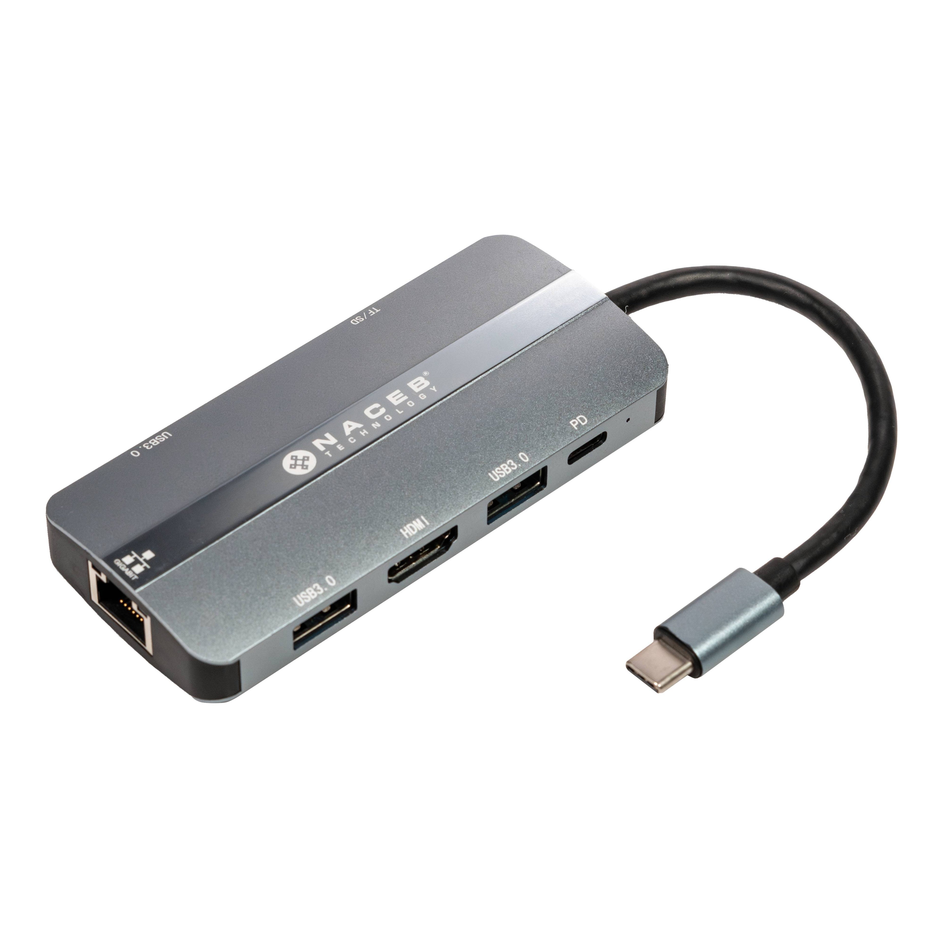 Adaptador USB-C Naceb 8 en 1 - RJ45, HDMI, USB 3.0, Carga PD 100W