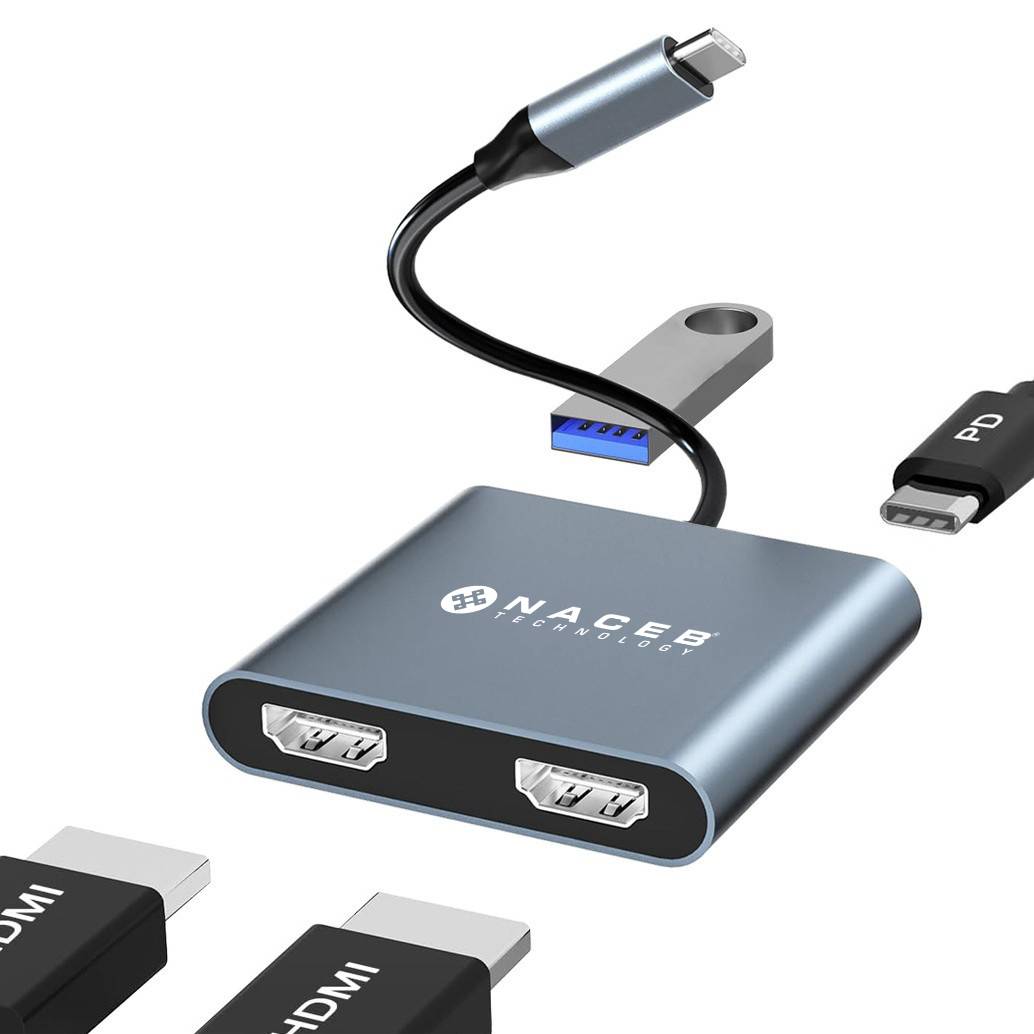 Hub Naceb NA-0148 USB-C Dual HDMI + USB 3.0 + Carga PD 100W Imagen principal del producto