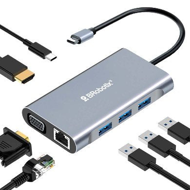 Docking Station USB C Brobotix 7 en 1 - HDMI, Ethernet, VGA