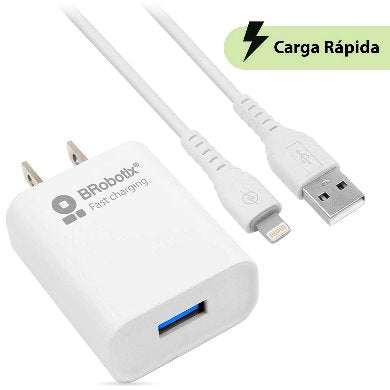 Cargador USB 3.0 + Cable Lightning Brobotix 6001349 - Carga Rápida Blanco
