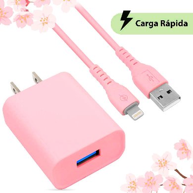 Cargador USB Brobotix 6001363 Carga Rápida V3.0 + Cable Lightning Rosa