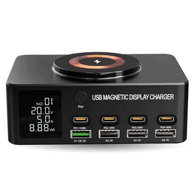 Estación de Carga Magnética BROBOTIX 406467 - 140W, 9 Puertos USB-A y USB-C