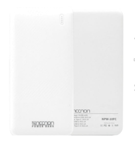 Power Bank Necnon NPW-10FC 10000mAh - Carga Rápida 2.1A, 3 Cargas Completas