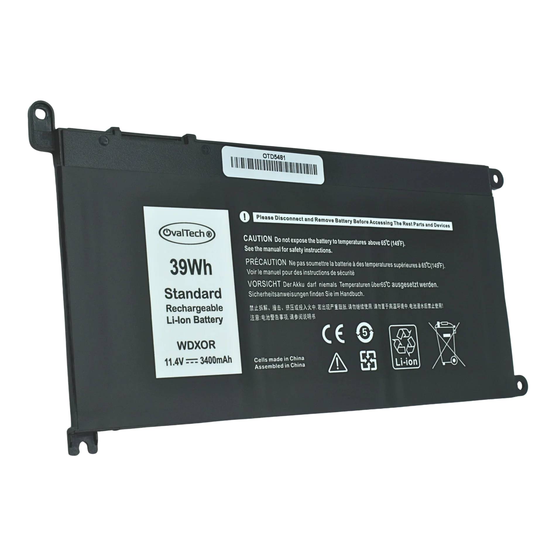 Batería OVALTECH OTD5481 para Dell Inspiron 13 - 11.4V, 39Wh, 3400mAh Imagen principal del producto