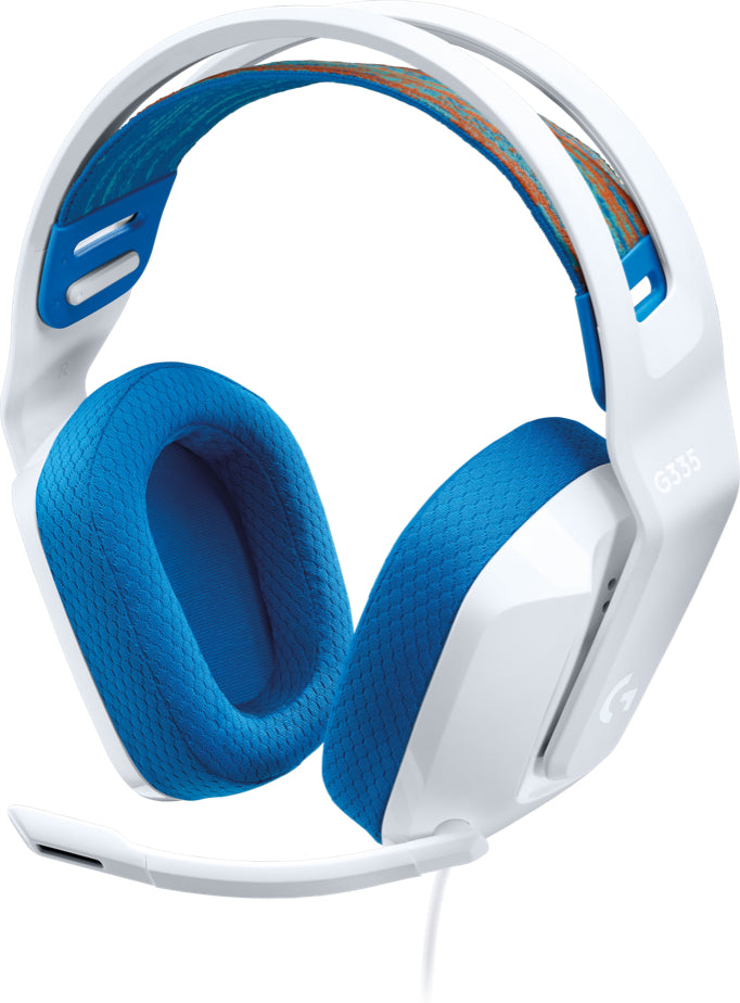 Diadema Logitech G335 Gaming - Micrófono Removible, Blanco/Azul