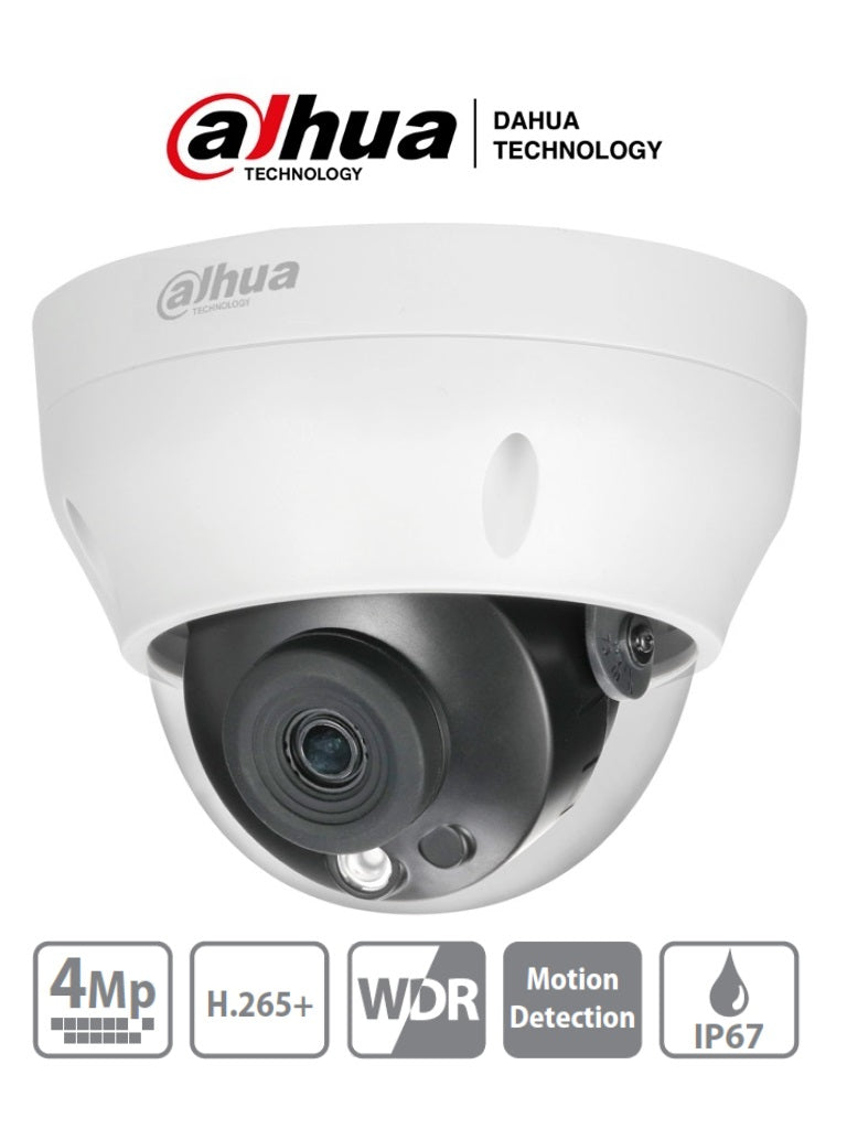 Cámara domo IP Dahua 4MP - Lente 2.8mm, IR 30m, H.265, IP67, PoE