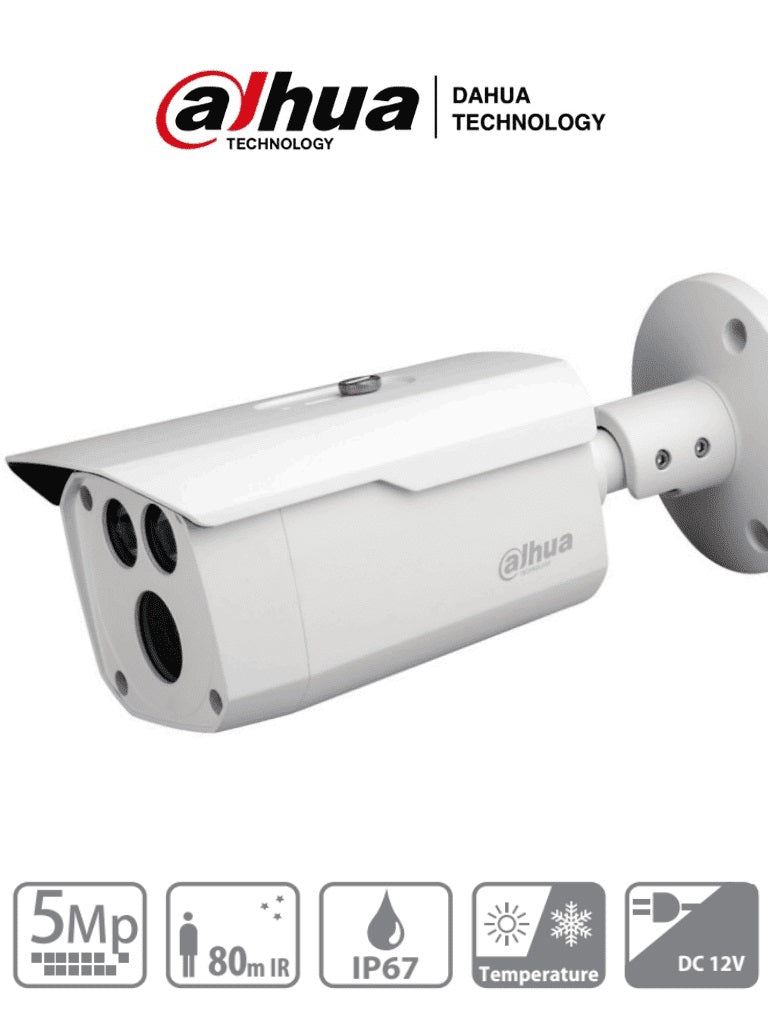 Cámara Bullet Dahua HAC-HFW1500D 5MP - IR 80m, IP67, Múltiples Formatos