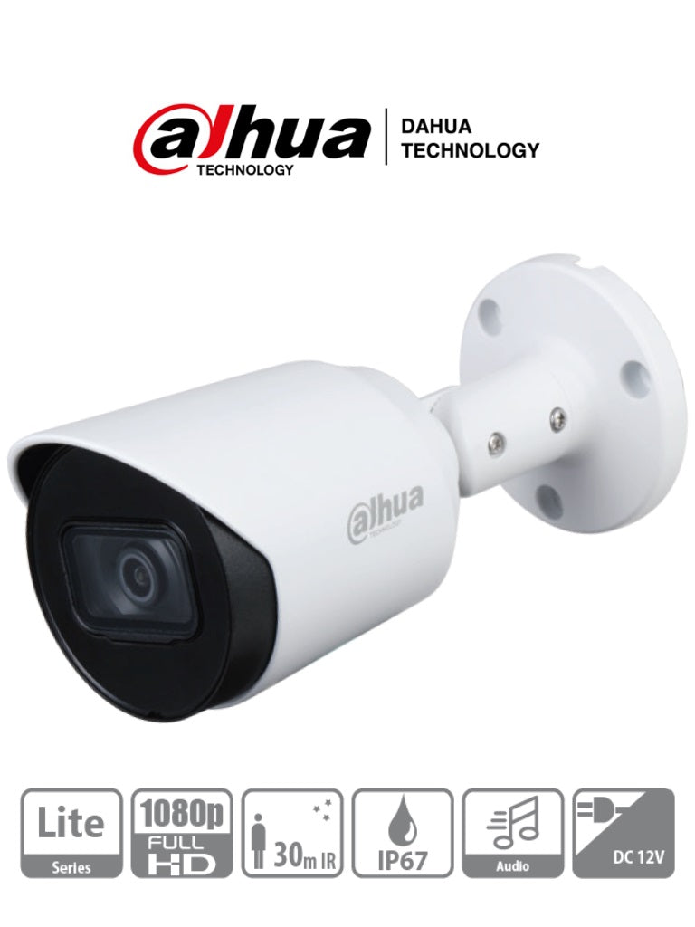 Cámara Bullet Dahua HAC-HFW1200T-A 1080p HDCVI - IR 30m, Micrófono, IP67 Imagen principal del producto