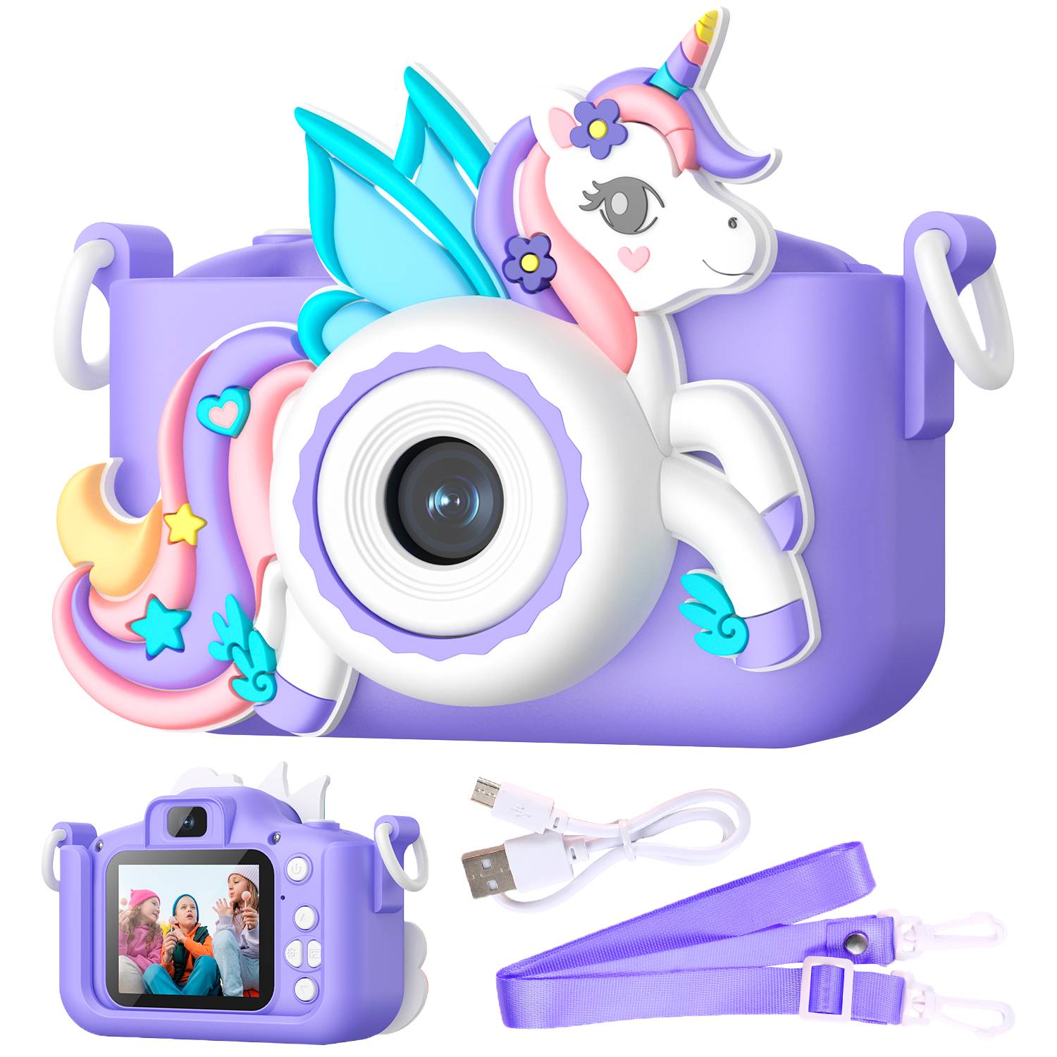 Cámara Infantil Necnon NCD-KIDS 2 Unicornio Morado - Fotos y Videos