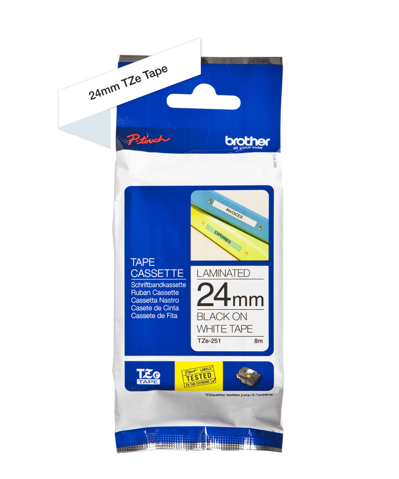 Etiqueta Brother TZE251 24mm x 8m Laminada Blanca - Impresión Negro