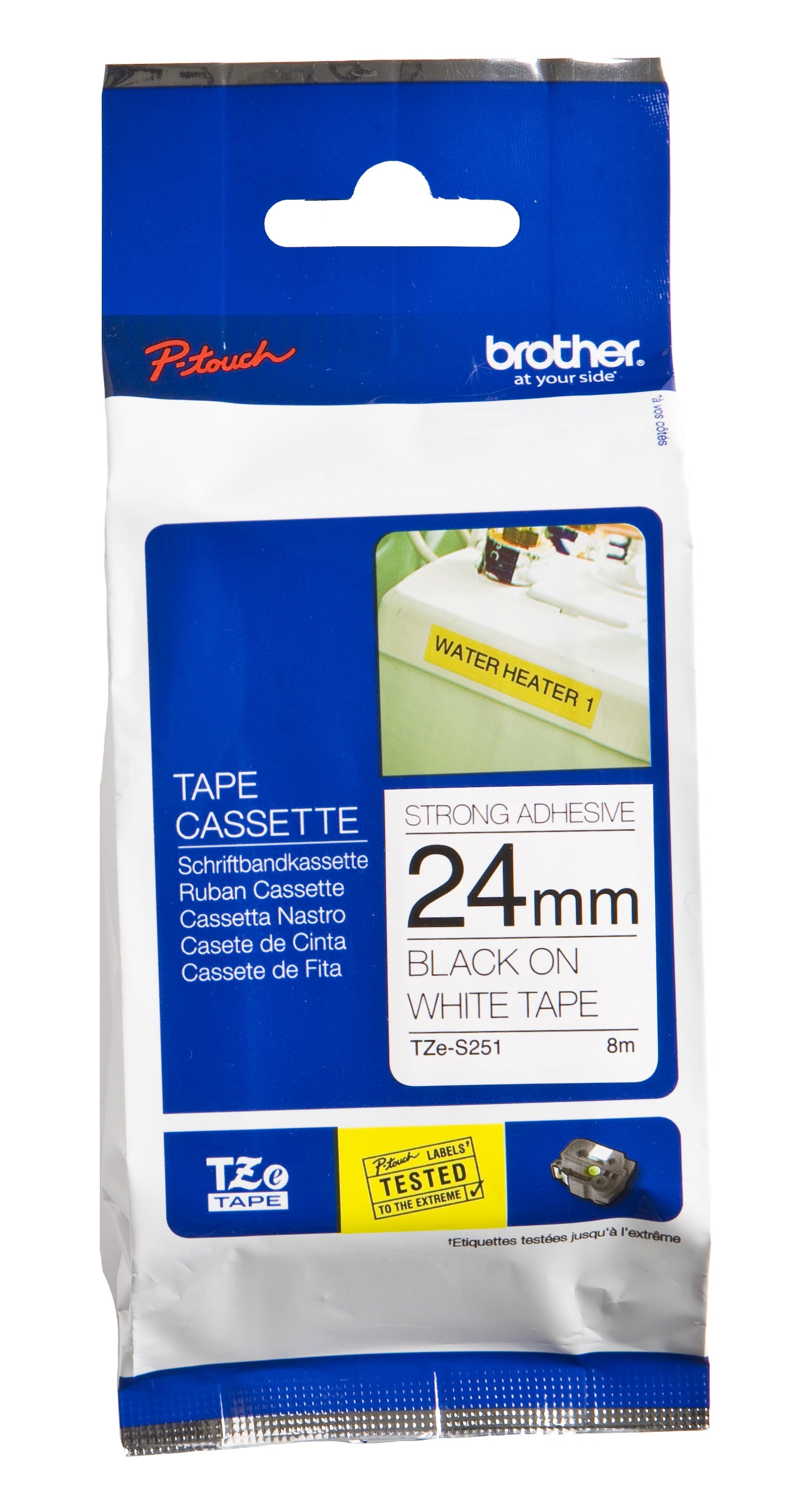 Etiqueta Brother TZES251 24mm x 8m - Laminada adhesivo resistente, impresión negra Imagen principal del producto
