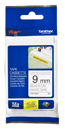 Etiqueta Brother TZES221 9mm x 8m - Blanca laminada adhesivo resistente Imagen principal del producto