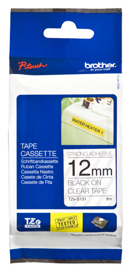 Etiqueta Brother TZES131 12mm x 8m - Laminada Adhesivo Super Resistente Negro