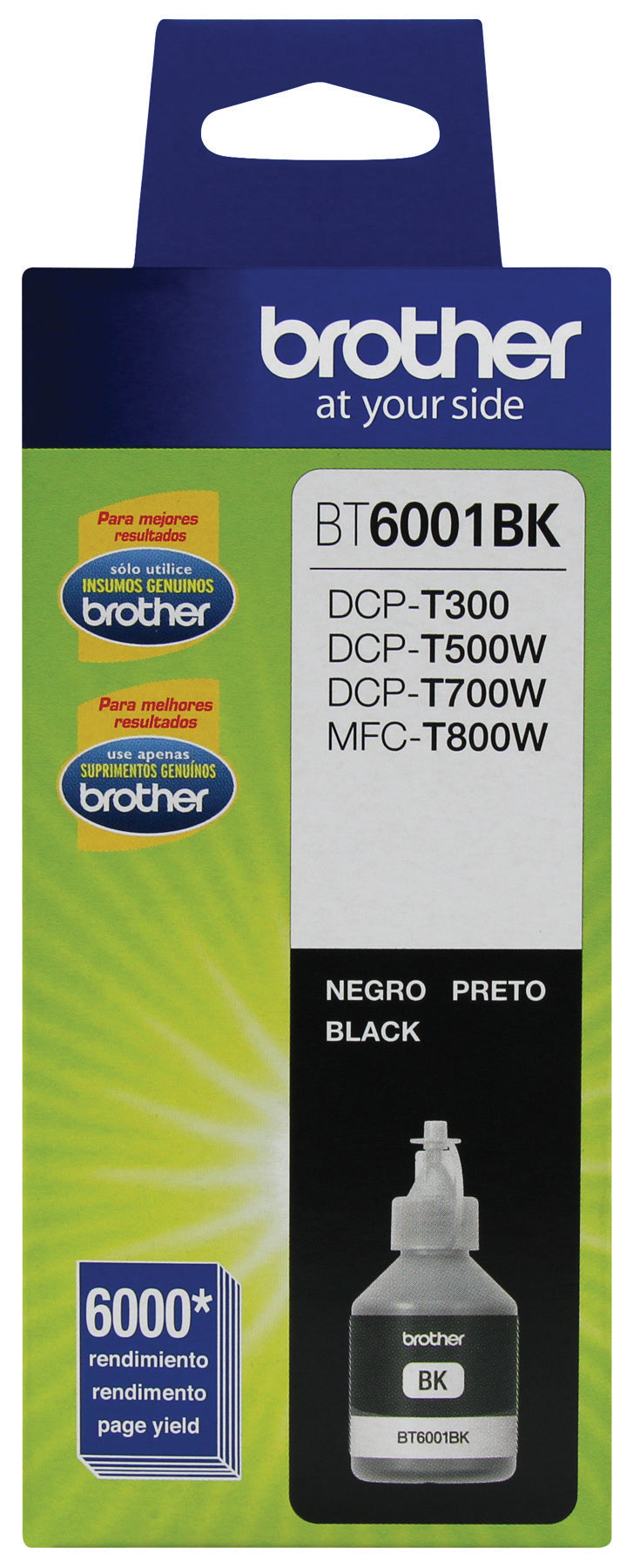 Botella de tinta Brother BT6001BK Negro - Compatible DCPT300, DCPT500W, DCPT700W, MFCT800W