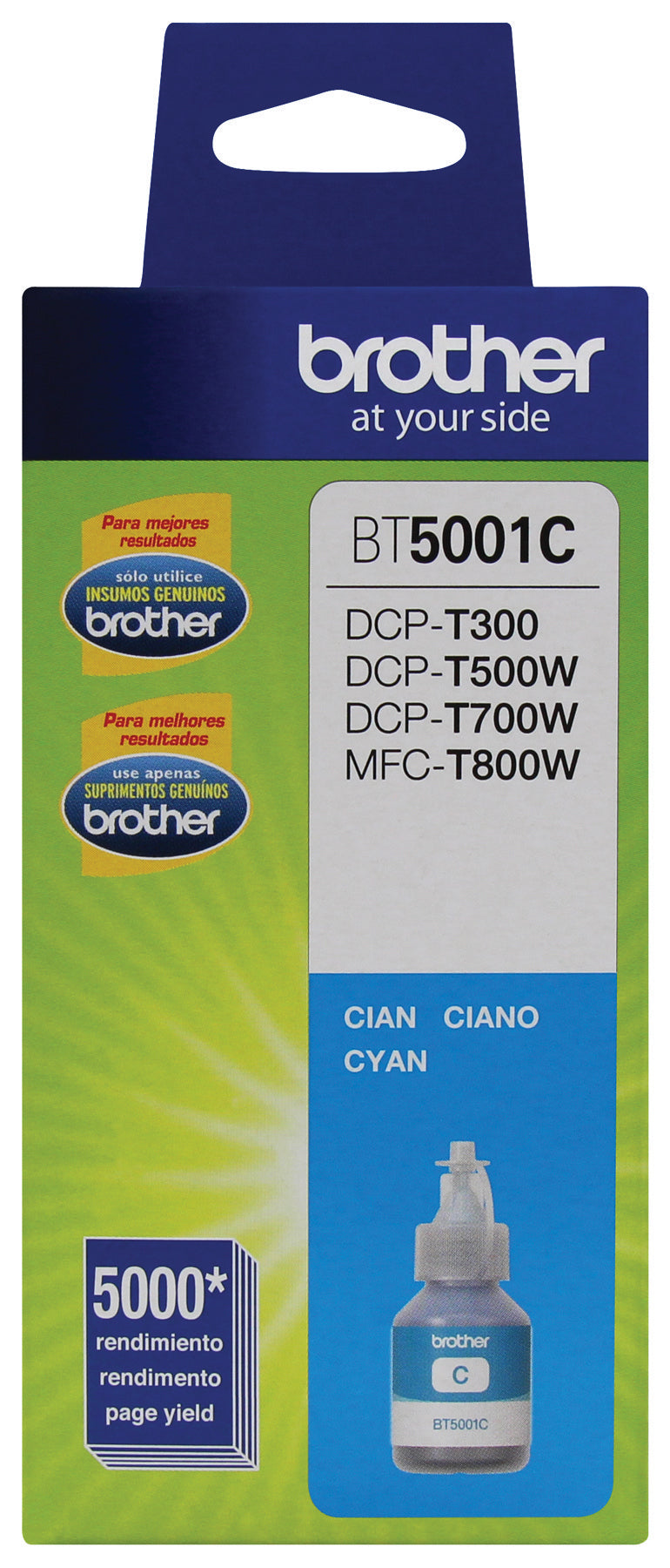 Botella de tinta Brother BT5001C cian - 5,000 páginas, compatible con DCPT220