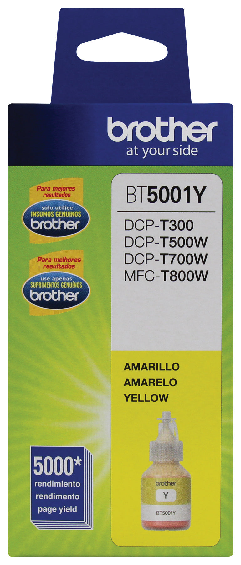 Botella de tinta Brother BT5001Y Amarillo - 5,000 páginas, Compatible DCPT220