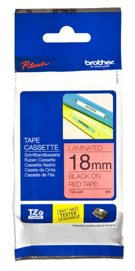 Etiqueta Brother TZE441 18mm Roja - Cinta Laminada 8 metros, Impresión Negra