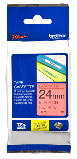 Etiqueta Brother TZE451 24mm x 8m - Roja Laminada, Impresión Negro