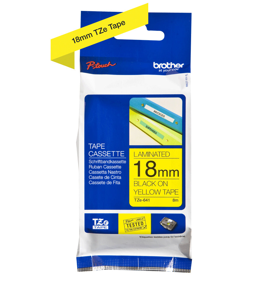 Etiqueta Continua Laminada Brother TZE641 18mm x 8m - Amarilla con Impresión Negro
