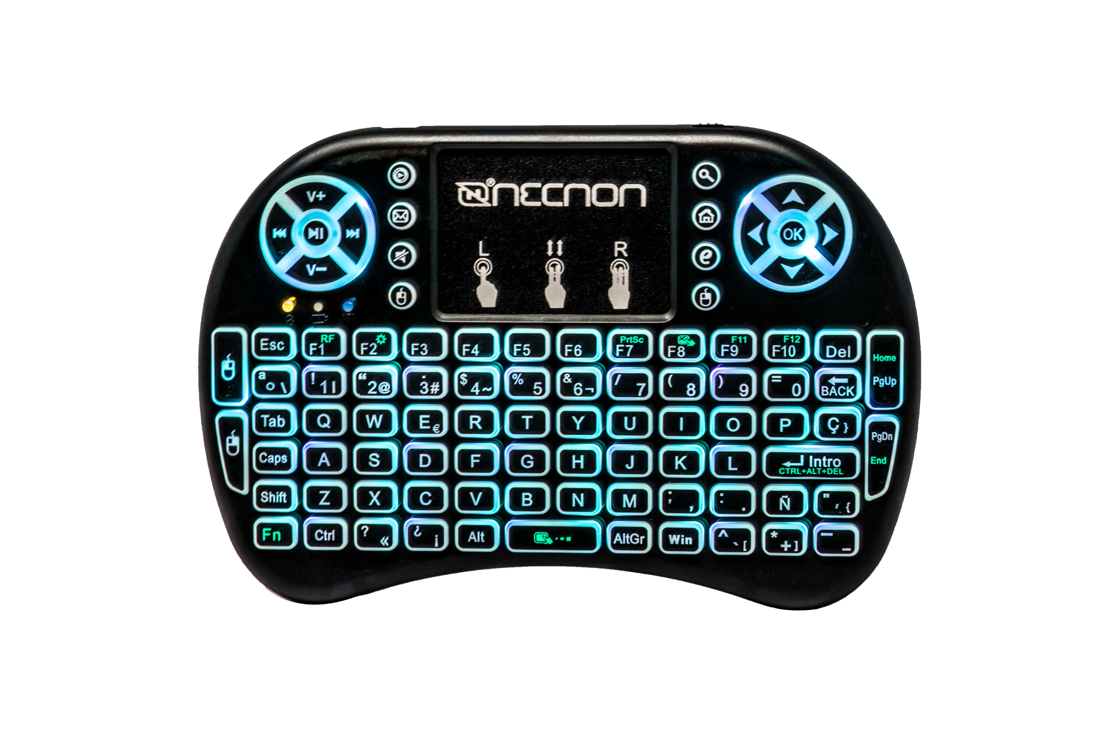 Control Remoto Necnon NRC-01 Touch Pad - Teclado QWERTY, LED 7 Colores, Recargable