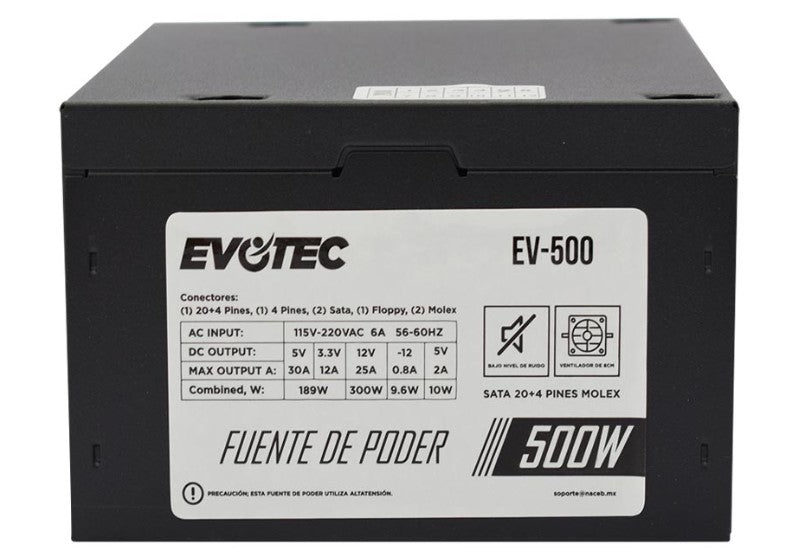 Fuente de Poder EVOTEC EV-500 500W - Negro, Estable y Confiable