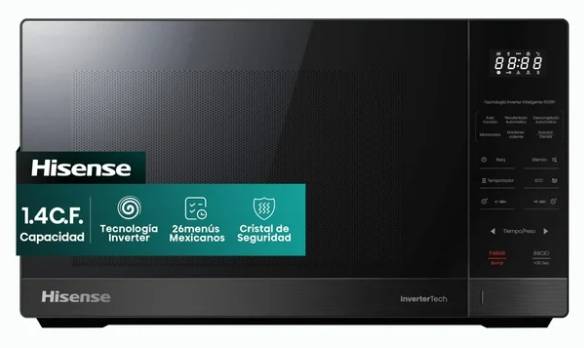 Microondas Hisense HMMS3411DSV 1.4 pies - Diseño Negro Inox, Compacto y Eficiente