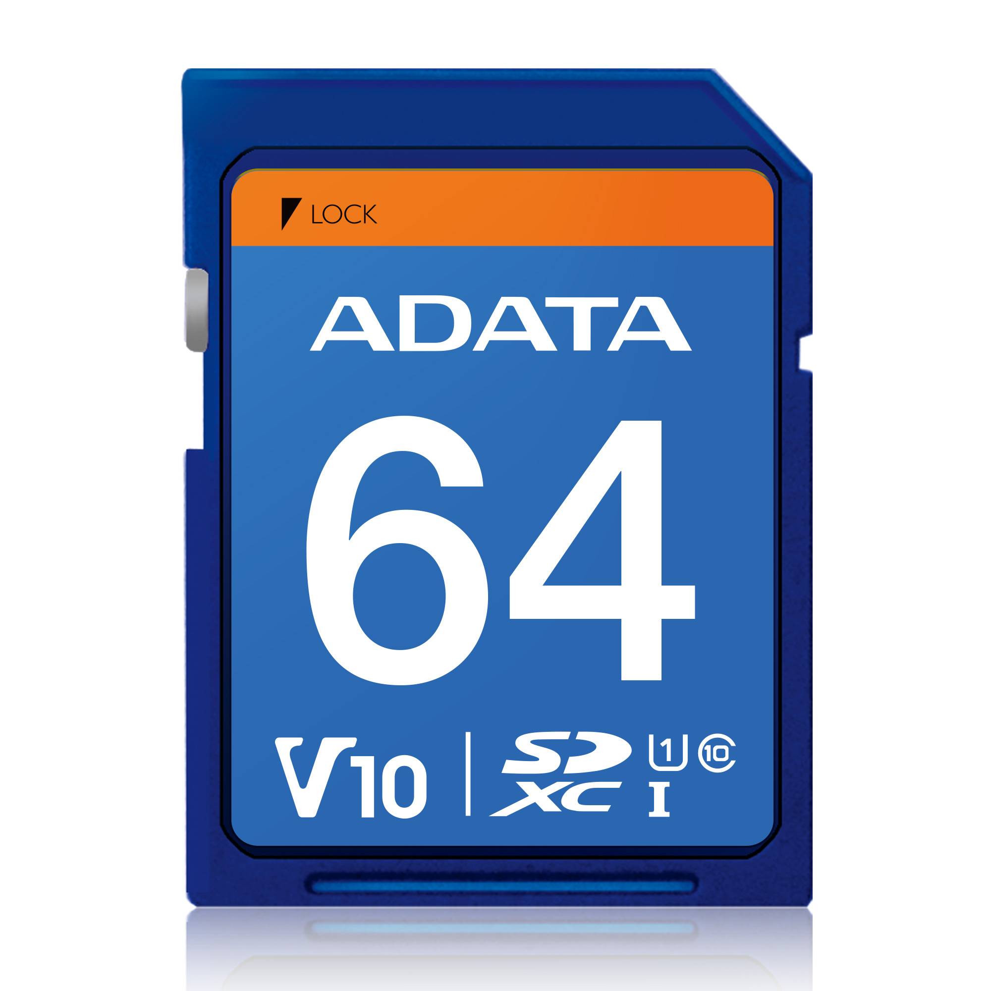 Memoria SD ADATA Premier V10 64GB - Clase 10, hasta 100MB/s Imagen principal del producto
