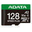 microSD ADATA SPEED PLUS 128GB - UHS-I U3, Velocidad 180/160 MB/s