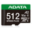 MicroSD ADATA SPEED PLUS 512GB UHS-I U3 - Lectura 180MB/s, Clase 10 A2