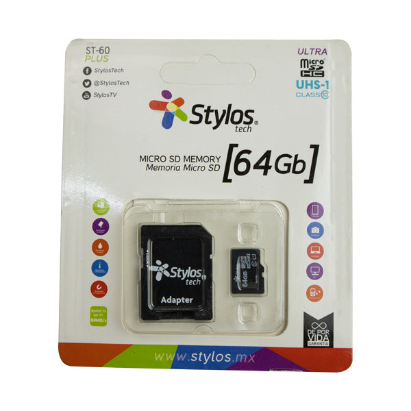 Memoria Micro SD 64GB Stylos STMSDA3B - Almacenamiento Portátil Imagen principal del producto