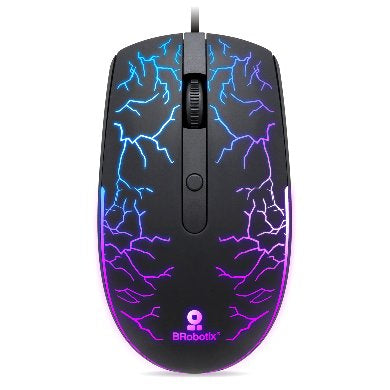 Mouse USB BROBOTIX 263946 - RGB iluminado, 1600 DPI ajustable, Negro