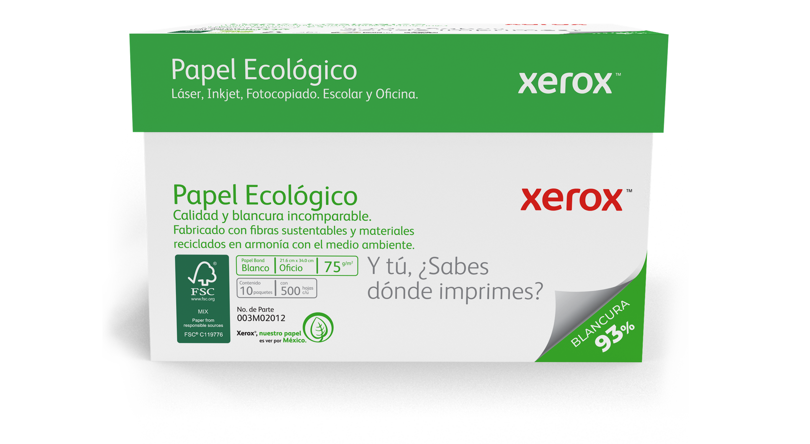 Papel Xerox Ecológico Oficio 93 - Blancura Premium, Resma 500 Hojas Imagen principal del producto