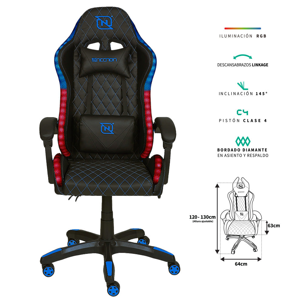 Silla Gamer NECNON NSG-RGB-1 - RGB, Reclinable 145°, Soporta hasta 150kg Imagen principal del producto