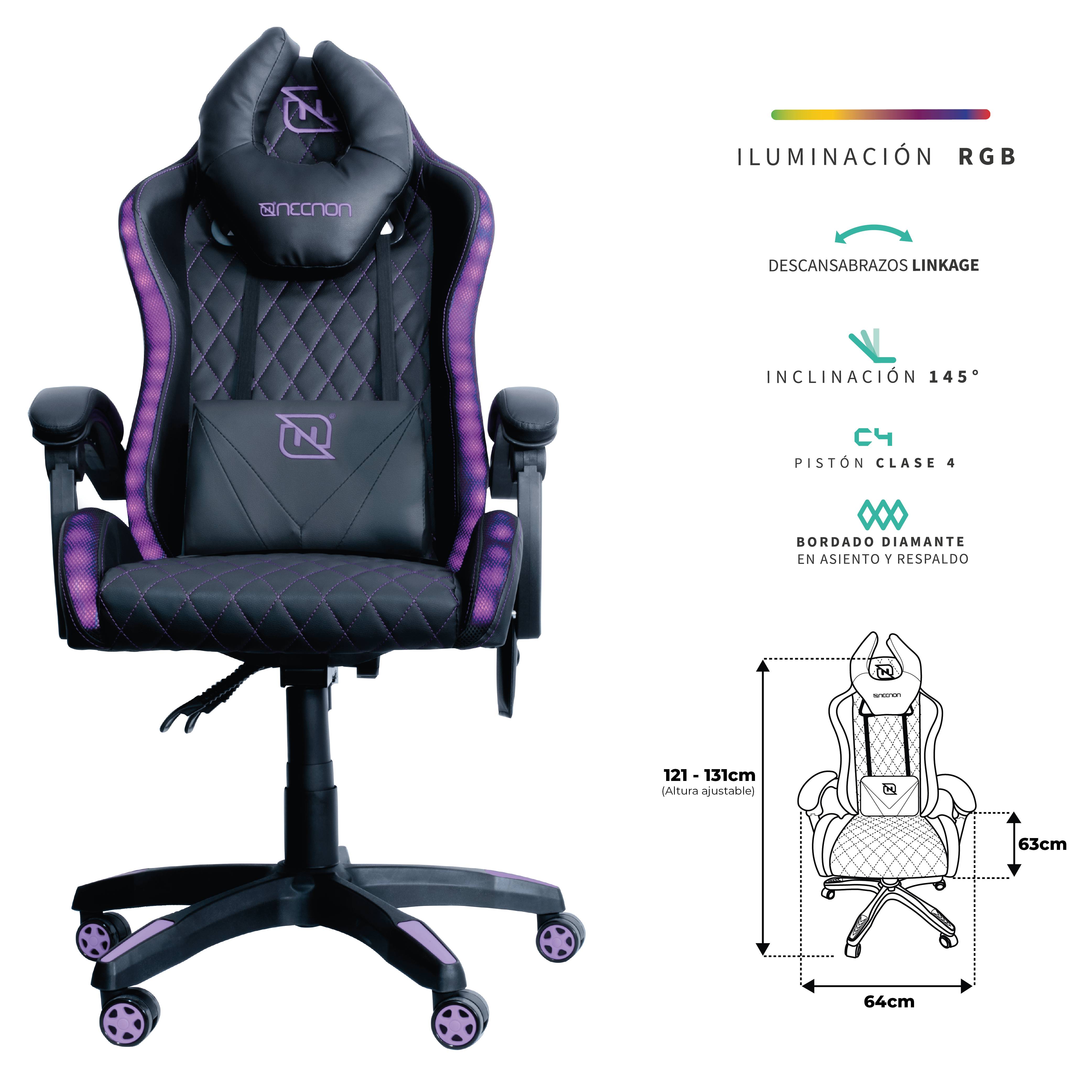 Silla Gamer Necnon NSG-RGB-1 - RGB, Reclinable 145°, Soporta hasta 150kg Imagen principal del producto