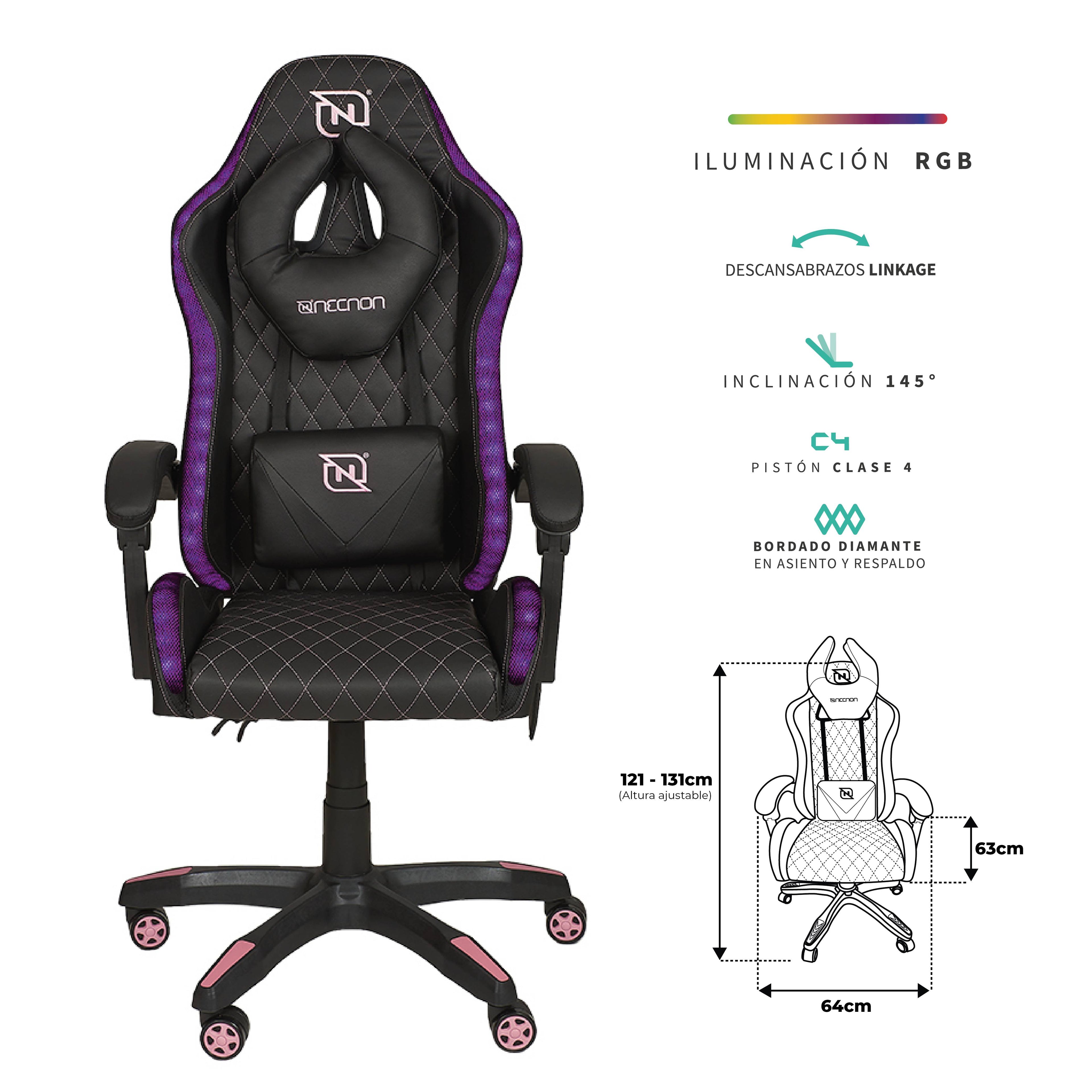 Silla Gamer NECNON NSG-RGB-1 - RGB, Reclinable 145°, Soporta hasta 150kg