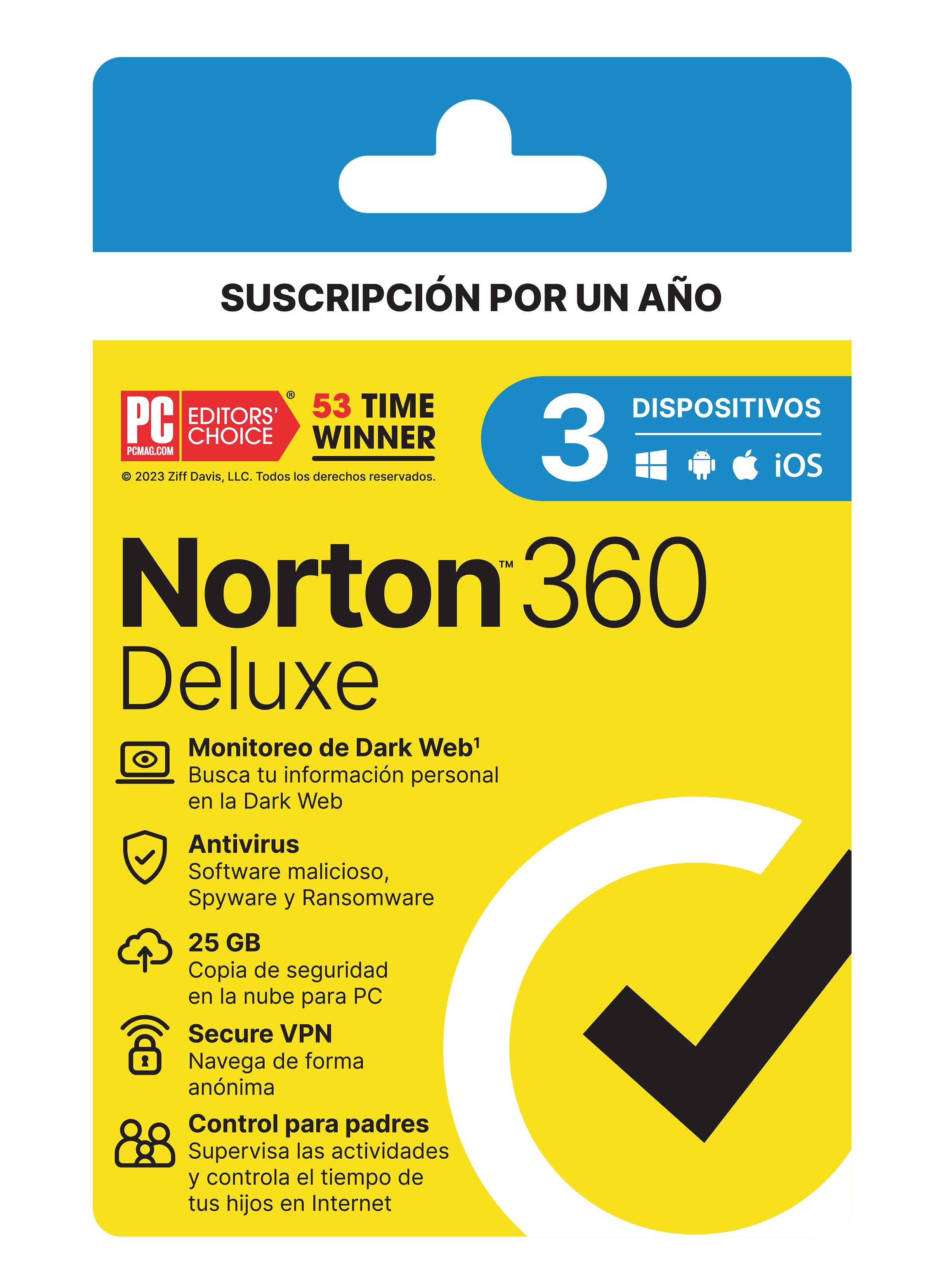 Norton 360 Deluxe - Antivirus 3D para 1 Dispositivo, Protección Total