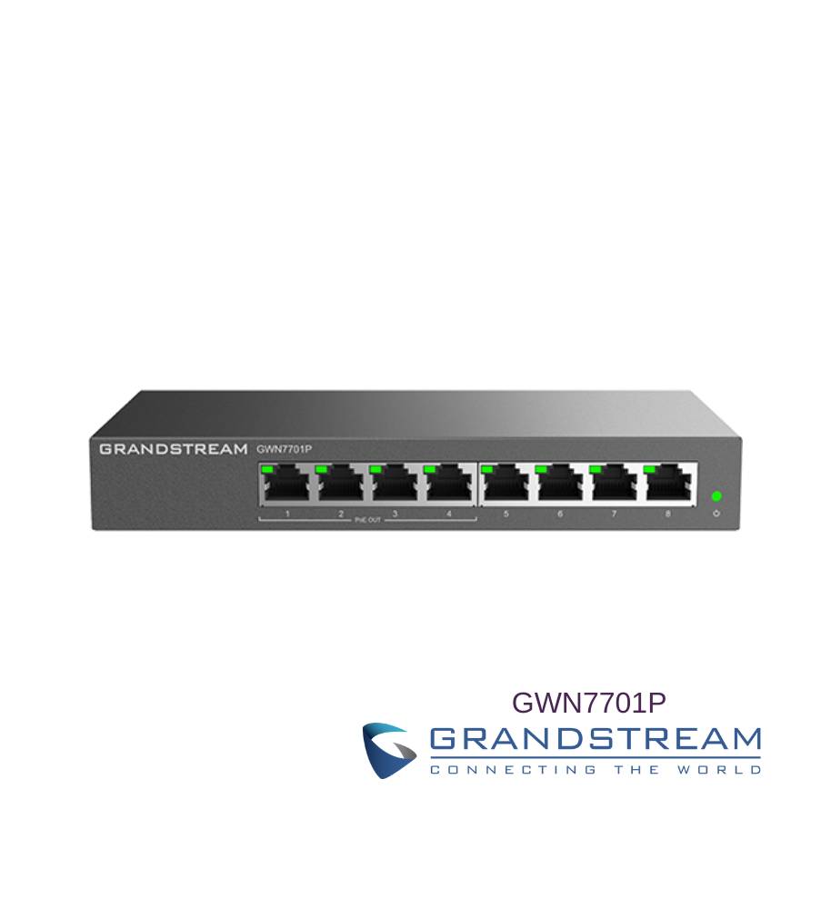 Switch Grandstream GWN7701P - 8 puertos Gigabit, 4 puertos PoE 802.3 af/at