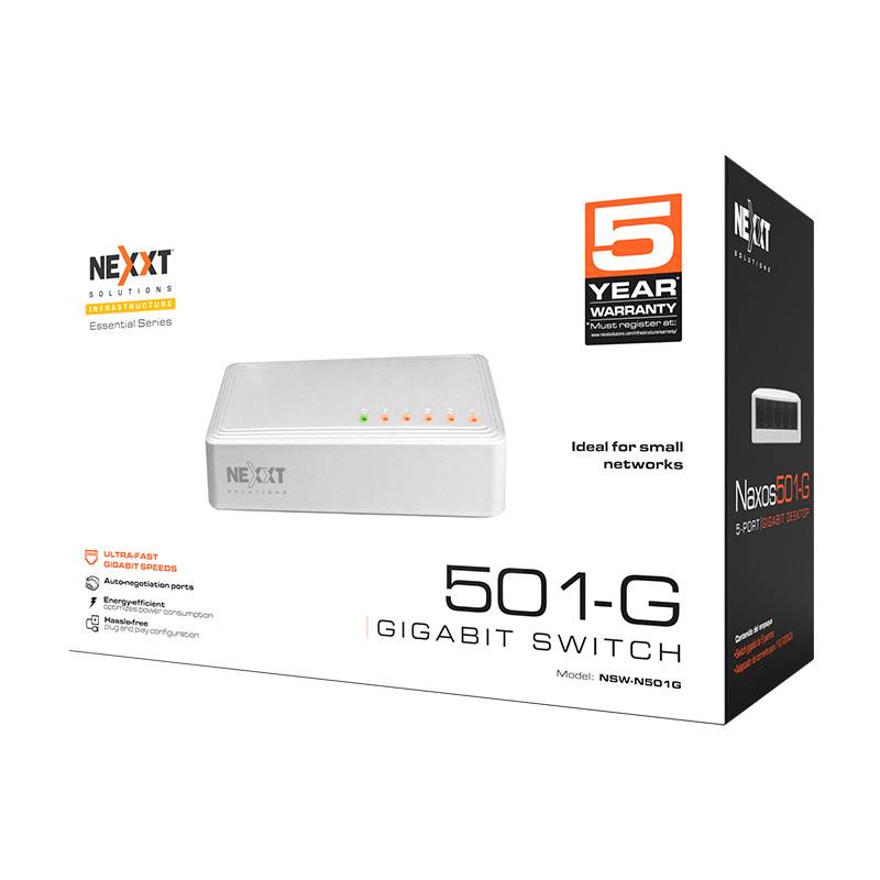 Switch Nexxt NW235NXT01 5 Puertos Gigabit - Ethernet 1 Gbps Escritorio
