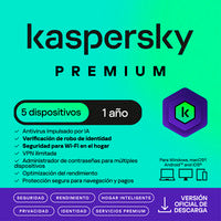 Kaspersky Premium 5 Dispositivos 3 Cuentas - Licencia 1 Año ESD