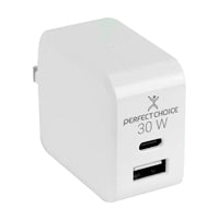 Cargador de Pared Perfect Choice 30W - USB-C, 2 Puertos USB-A, Carga Rápida
