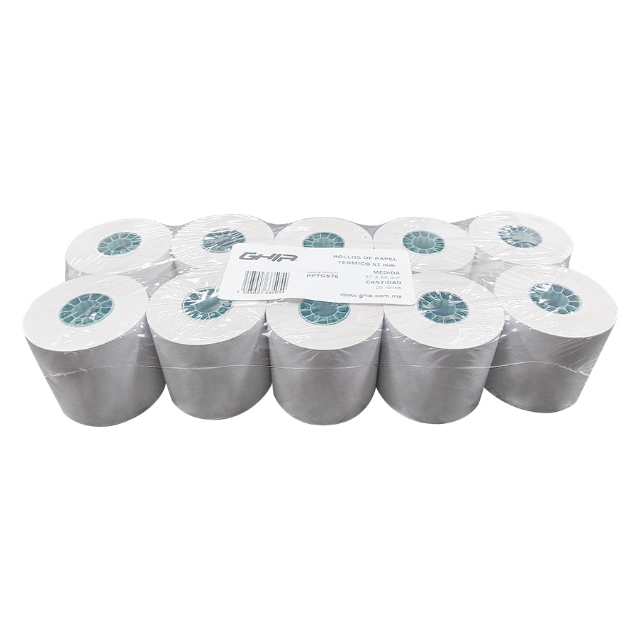 Papel Térmico Ghia PTG57N 57x60mm - Pack 10 Rollos para Impresoras 58mm Imagen principal del producto