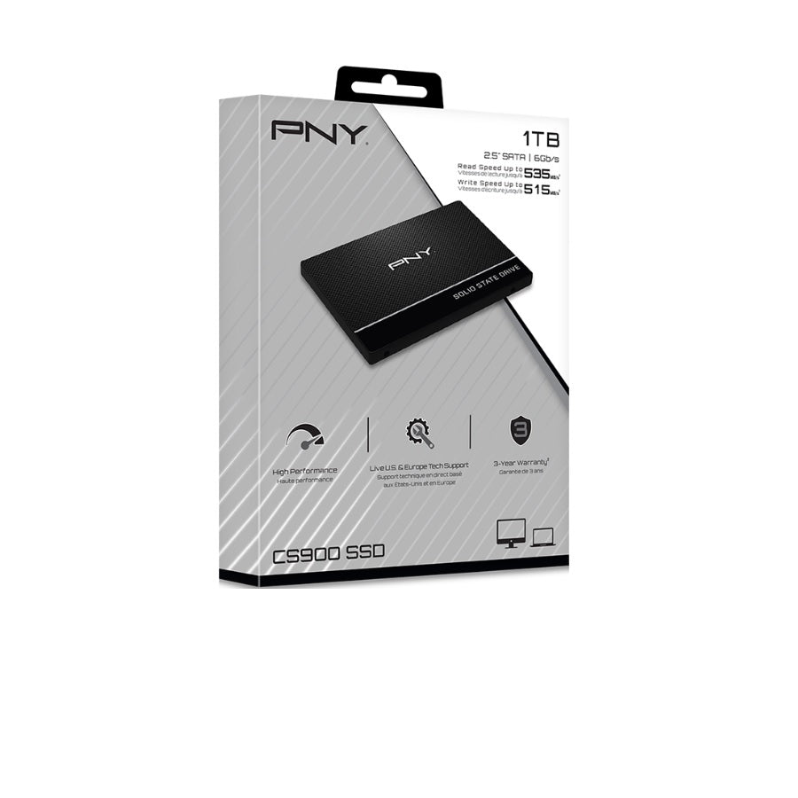 SSD PNY CS900 1TB 2.5 SATA - Lectura 535 MB/s, Escritura 515 MB/s