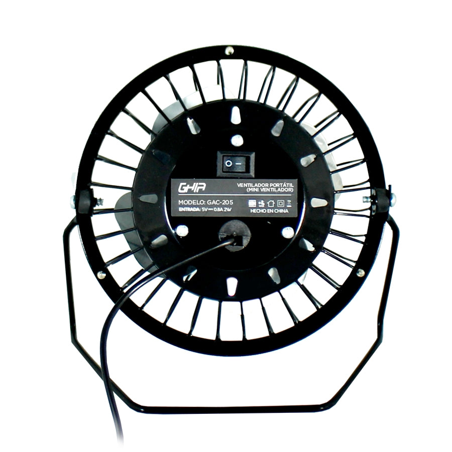 Ventilador de Escritorio GHIA GAC-205 - USB, Metálico Negro, 4 Aspas