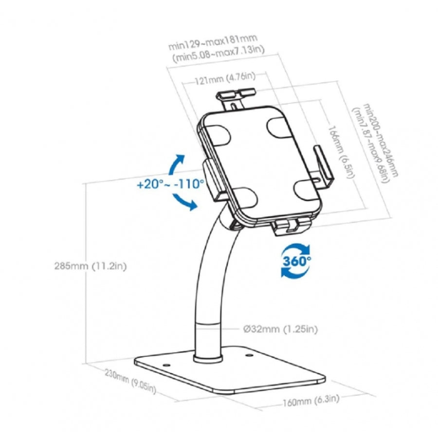 Soporte Manhattan 406352 para Tablet - Antirrobo, Rotación 360°, Escritorio