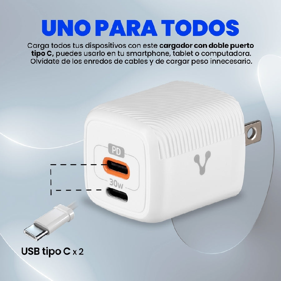 Cargador de pared Vorago AU-355 30W USB-C - Fast Charge Power Delivery 3.0