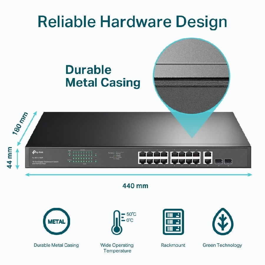Switch TP-Link TL-SG1218MP 16 puertos POE Gigabit - Montaje en Rack